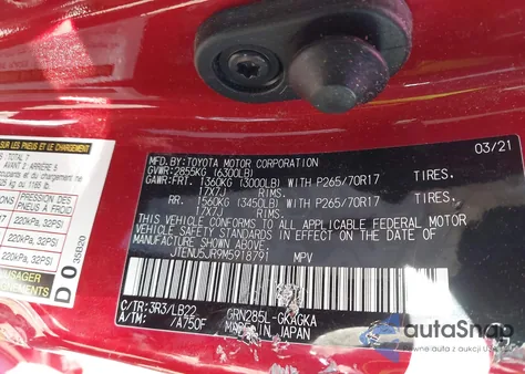 2021 Toyota 4Runner Sr5 Premium из США, поврежденный, VIN JTENU5JR9M5918791